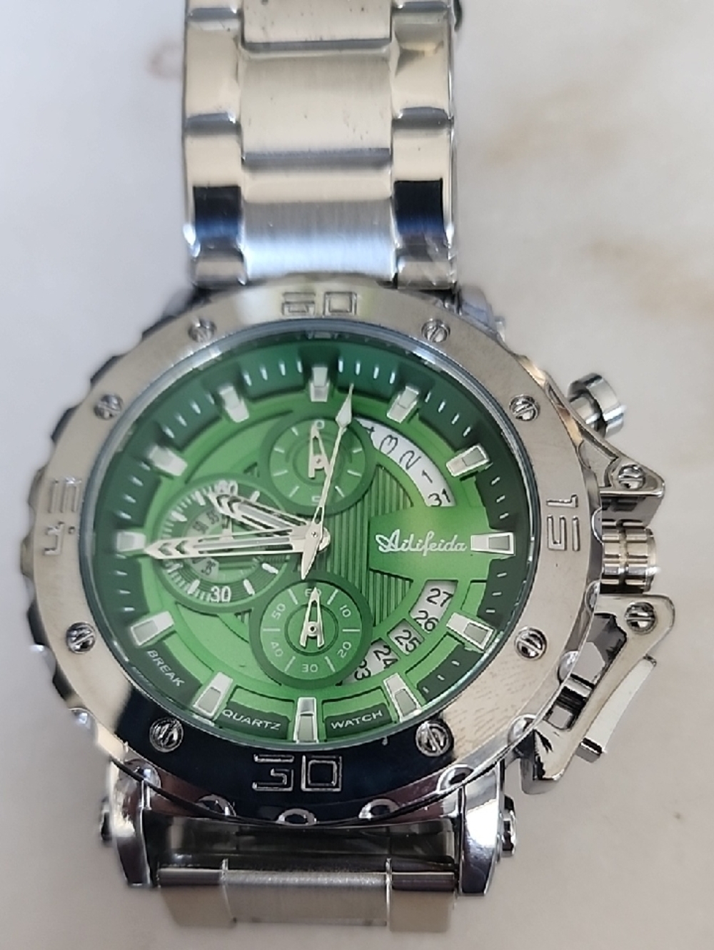 Ailifeida Green Dial Stainless Steel Chronograph Watch
